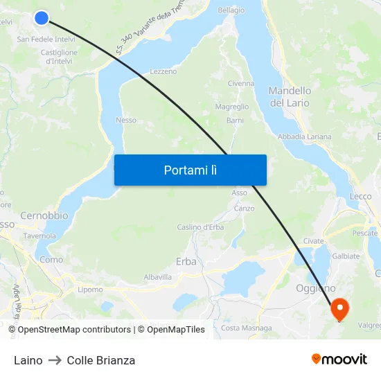 Laino to Colle Brianza map