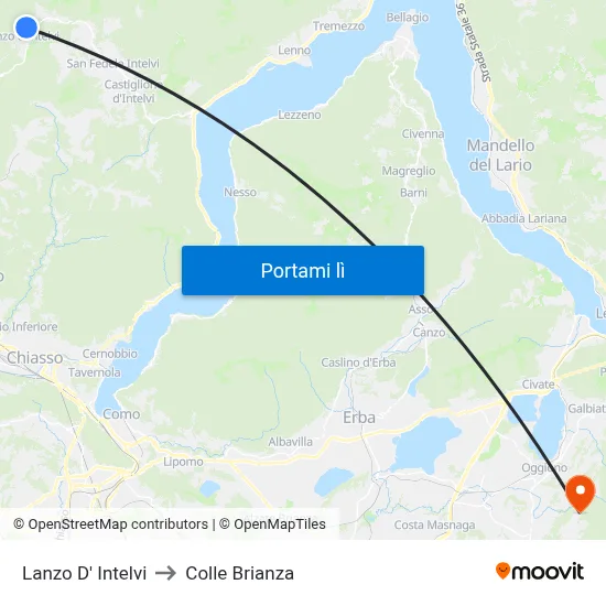 Lanzo D' Intelvi to Colle Brianza map