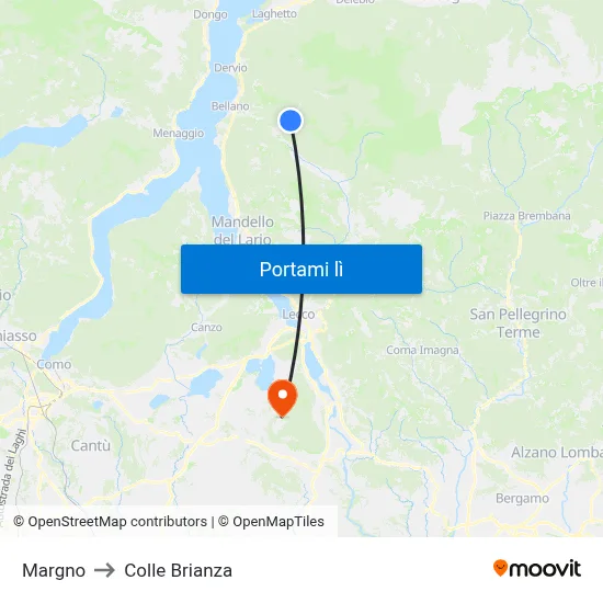 Margno to Colle Brianza map