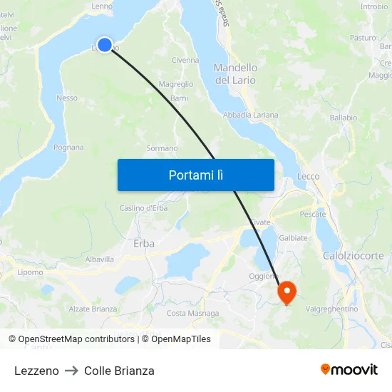 Lezzeno to Colle Brianza map