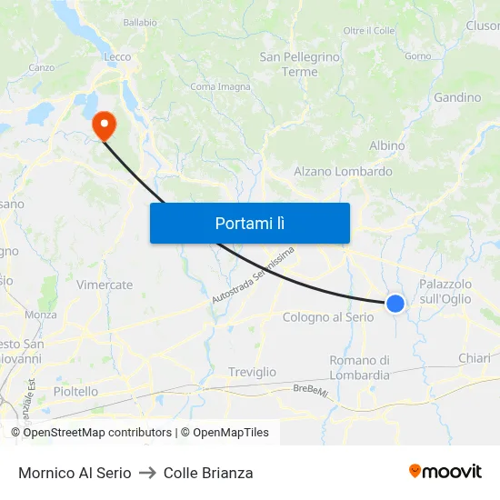 Mornico Al Serio to Colle Brianza map