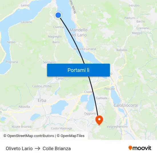 Oliveto Lario to Colle Brianza map