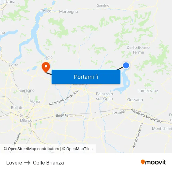 Lovere to Colle Brianza map