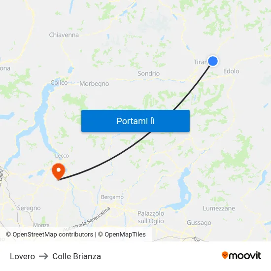 Lovero to Colle Brianza map