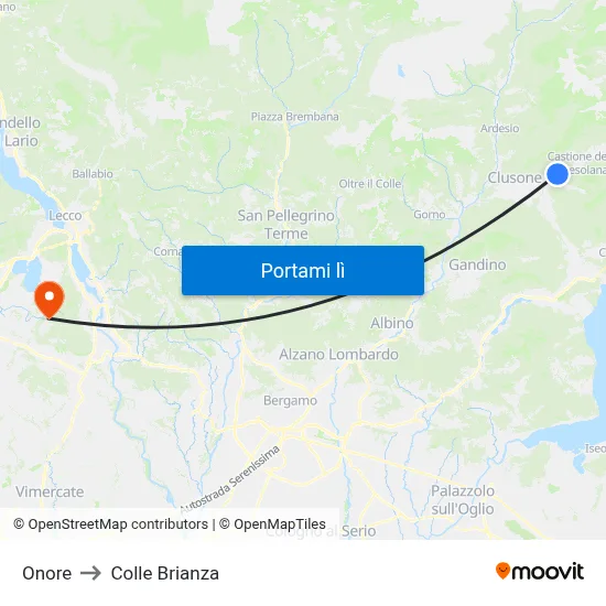Onore to Colle Brianza map