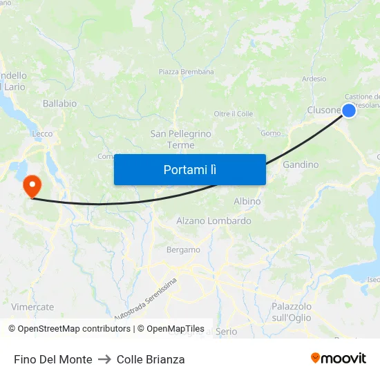 Fino Del Monte to Colle Brianza map
