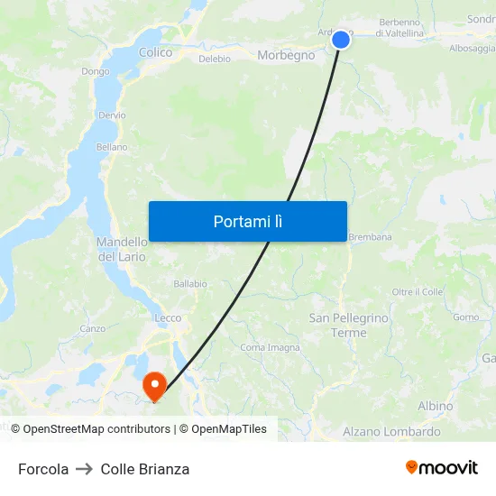 Forcola to Colle Brianza map