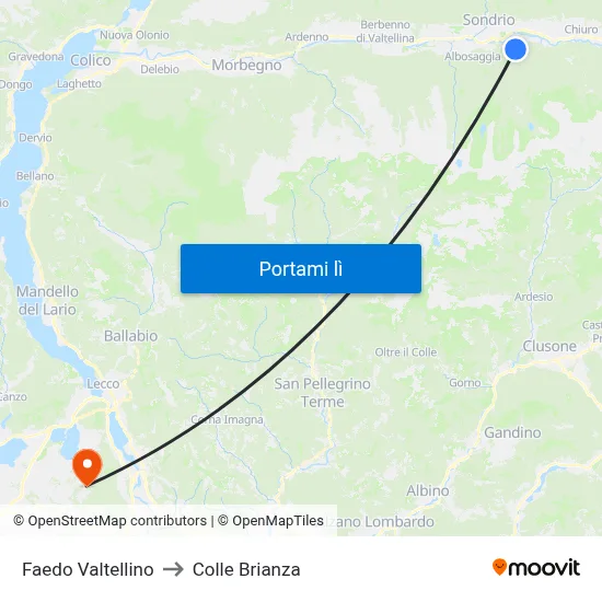 Faedo Valtellino to Colle Brianza map