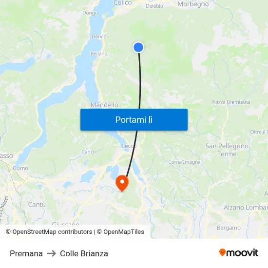 Premana to Colle Brianza map