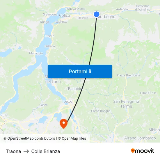 Traona to Colle Brianza map