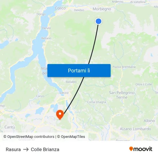 Rasura to Colle Brianza map
