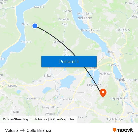 Veleso to Colle Brianza map