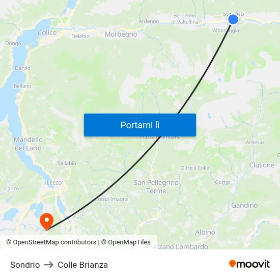 Sondrio to Colle Brianza map