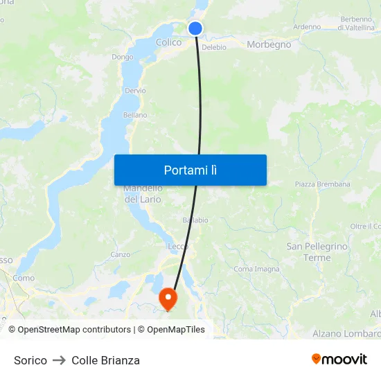 Sorico to Colle Brianza map