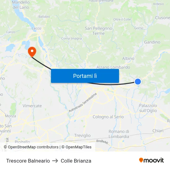 Trescore Balneario to Colle Brianza map