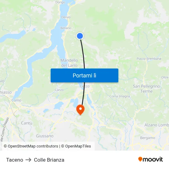 Taceno to Colle Brianza map