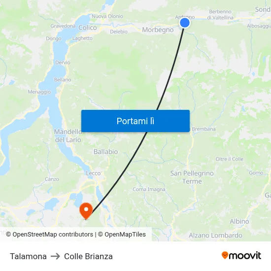 Talamona to Colle Brianza map