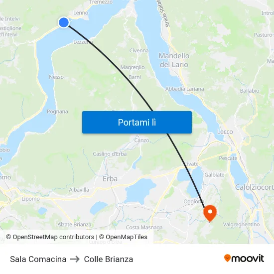 Sala Comacina to Colle Brianza map