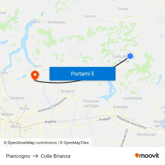 Piancogno to Colle Brianza map