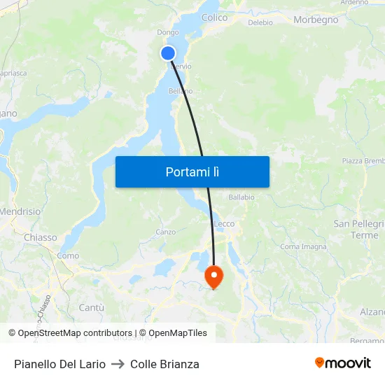 Pianello Del Lario to Colle Brianza map