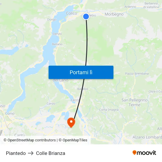 Piantedo to Colle Brianza map
