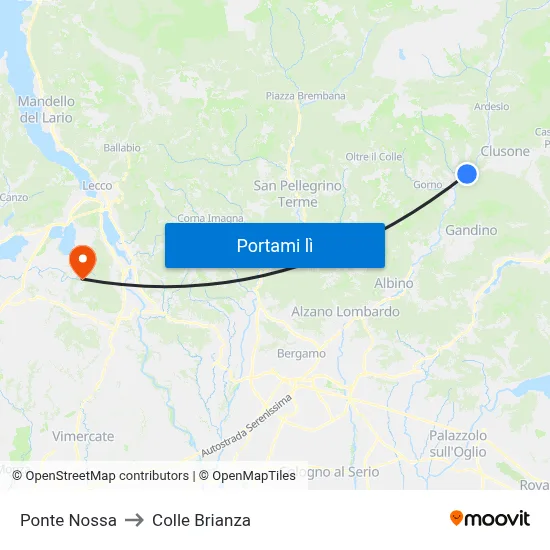 Ponte Nossa to Colle Brianza map