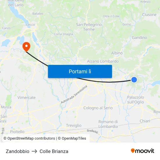 Zandobbio to Colle Brianza map