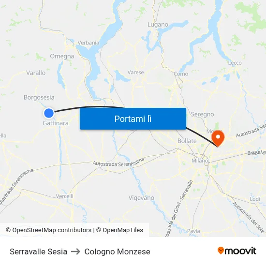 Serravalle Sesia to Cologno Monzese map
