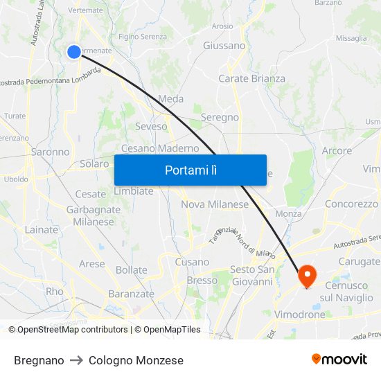 Bregnano to Cologno Monzese map