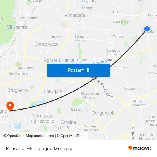 Roncello to Cologno Monzese map
