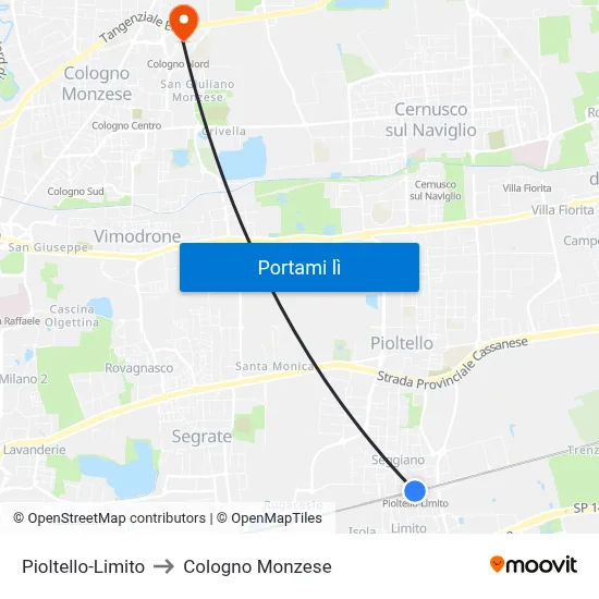 Pioltello-Limito to Cologno Monzese map