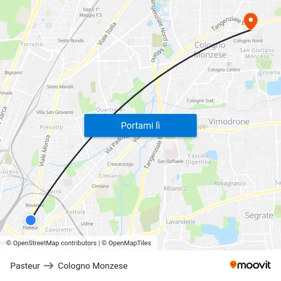 Pasteur to Cologno Monzese map