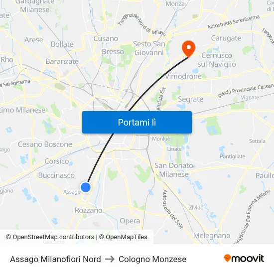 Assago Milanofiori Nord to Cologno Monzese map