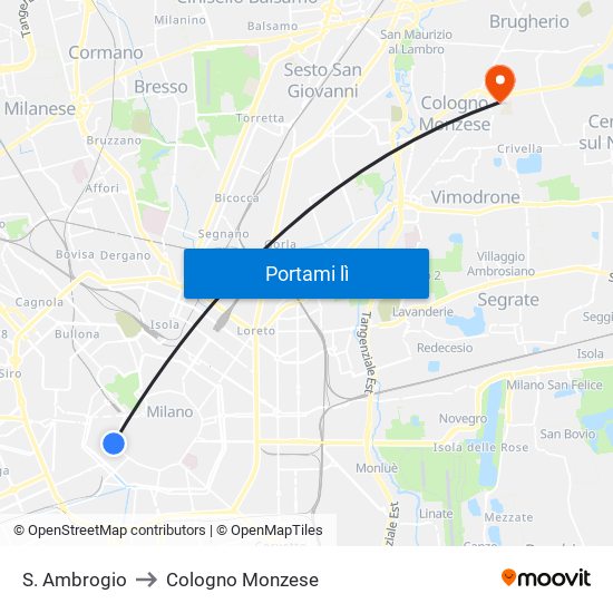S. Ambrogio to Cologno Monzese map