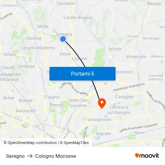 Seregno to Cologno Monzese map