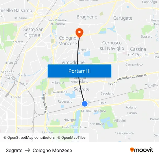 Segrate to Cologno Monzese map