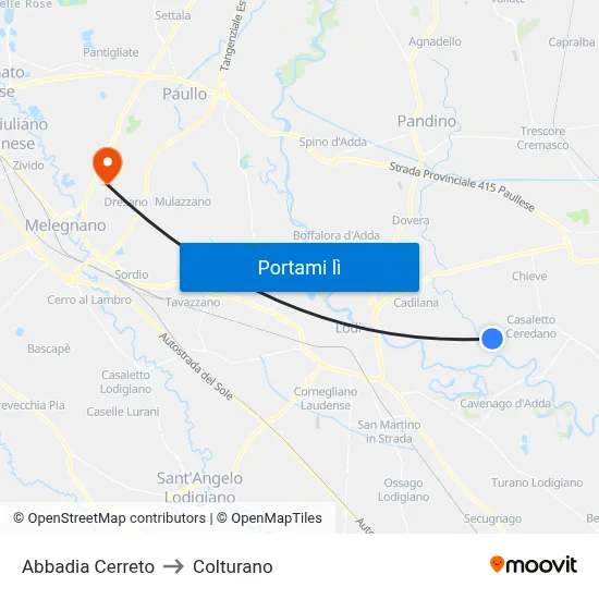 Abbadia Cerreto to Colturano map