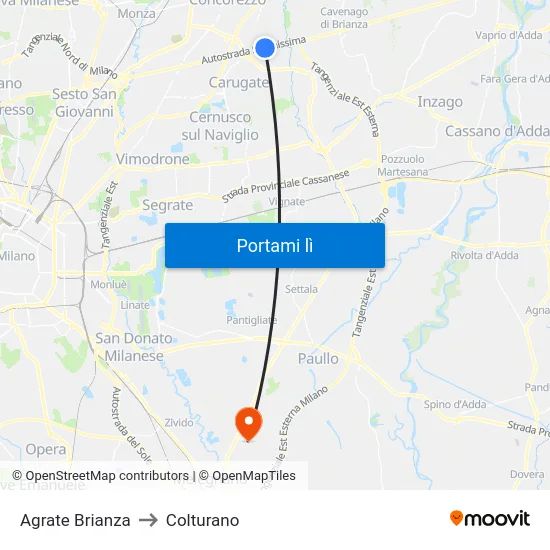 Agrate Brianza to Colturano map