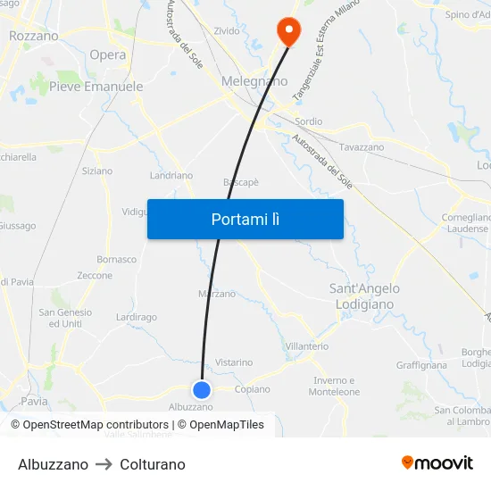 Albuzzano to Colturano map