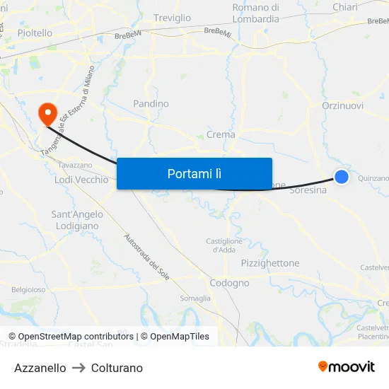 Azzanello to Colturano map