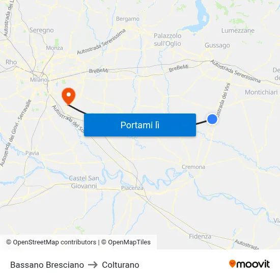 Bassano Bresciano to Colturano map