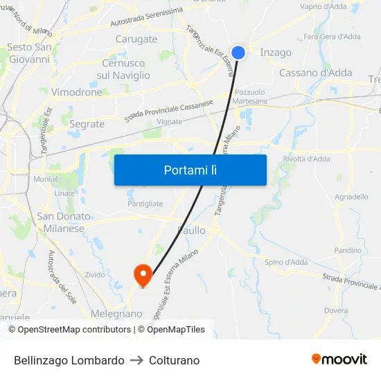 Bellinzago Lombardo to Colturano map