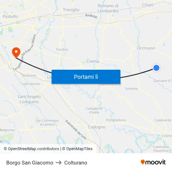 Borgo San Giacomo to Colturano map