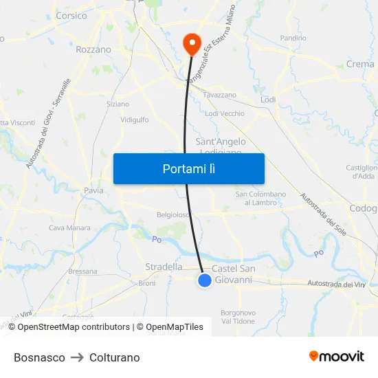 Bosnasco to Colturano map