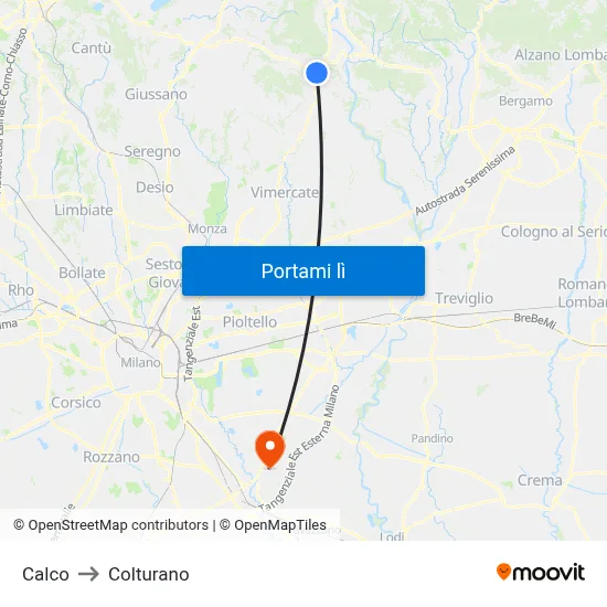 Calco to Colturano map