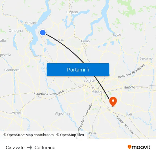 Caravate to Colturano map
