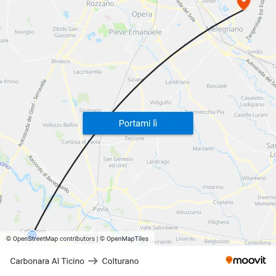 Carbonara Al Ticino to Colturano map
