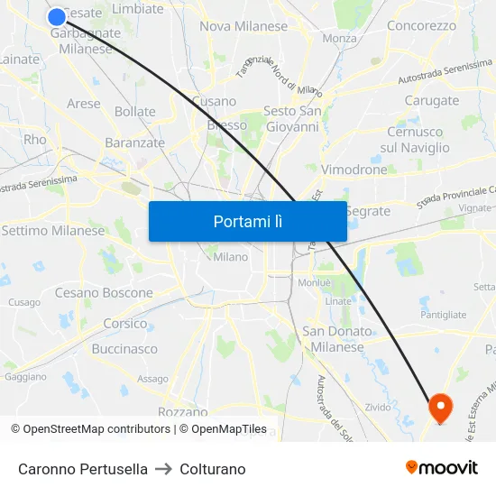 Caronno Pertusella to Colturano map