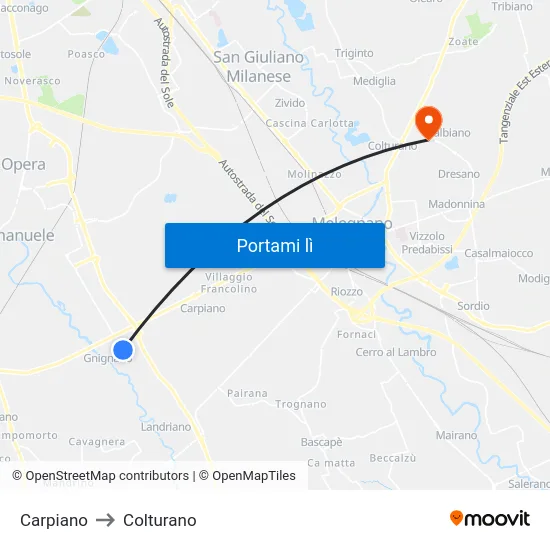 Carpiano to Colturano map