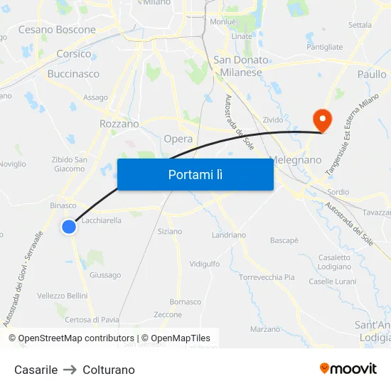 Casarile to Colturano map